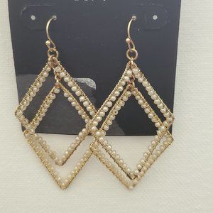 GOLD AND PEARL DIAMOND SHAPE CHANDELIER EARRINGS